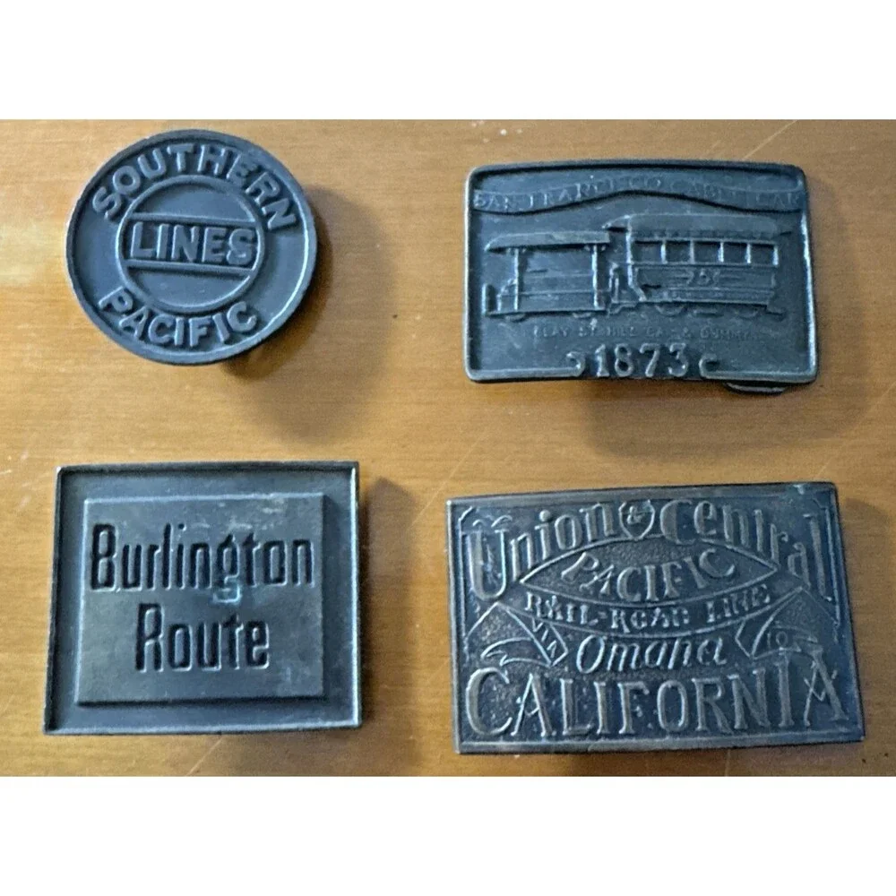Vintage Heavy Belt Buckles Railroad Train Cablecar Lot of 4
